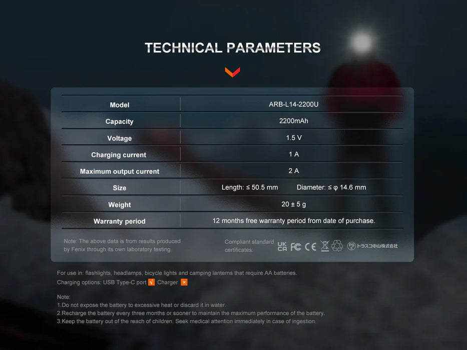 Fenix ARB-L14-2200U Li-ion AA Size USB-C Rechargeable Battery ***Will ship around December 18th*** Rechargeable Batteries Fenix 