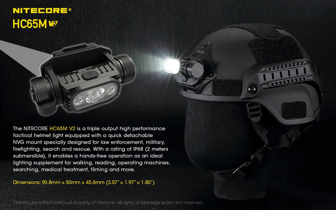 Nitecore HC65M v2 1750 Lumens NVG Mountable Helmet Light, White and Red LED Headlamp Nitecore 